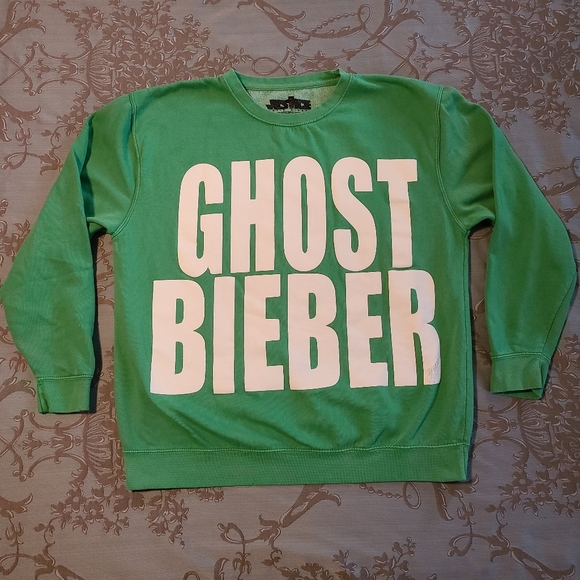 Justice Justin Bieber Green Ghost Beiber Sweatshirt Size Large - Picture 2 of 9